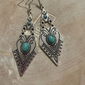 Silver and Turquoise Geometric Dangle Earrings